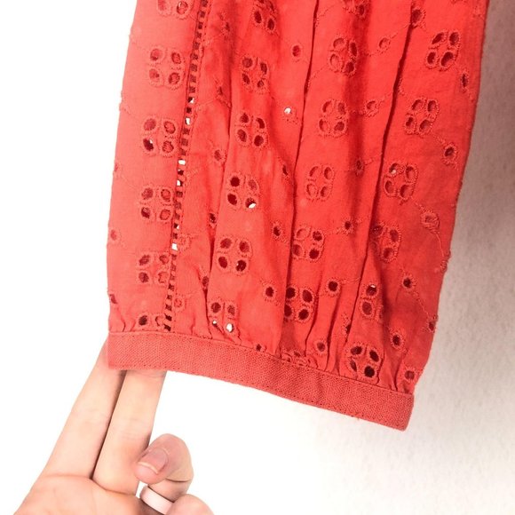 J. Crew NWT Coral Linen Blend Eyelet Top Sz M - Picture 5 of 9